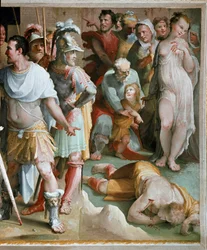 The assassination of the rich Roman Plebeian Spurius Maelius (5th century BC) (detail). Fresco by Domenico di Giacomo di Pace dit Beccafumi (1486-1551) 1529-1535 Siena, Palazzo Pubblico