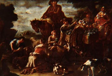 Peasants on Their Way to Market with Girl Milking a Goat