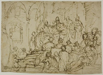Enthroned King with Attendants