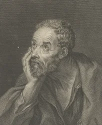 An old bearded man resting his head on his right hand and looking upwards to the left, aft..., 1775