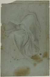 Seated Draped Male Figure with Book (recto); Two Seated Women with Sketch of Left Hand (verso)