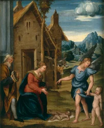 Adoration of the Child with Raphael and Tobias, c.1510