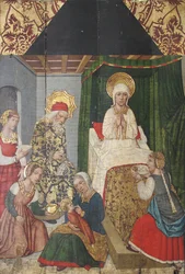 Panel with the Birth of St. John the Baptist from Retable, 15th century