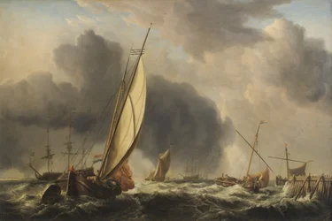 Fishing Boats and Man o War in a Breeze at the Mouth of a River
