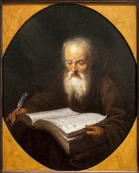 A Monk Reading, a Feather in His Hand. Painting by Domenicus Van Tol (1635-1676), Oil on Canvas, by Gerrit Dou (1613-1675). Flemish Art