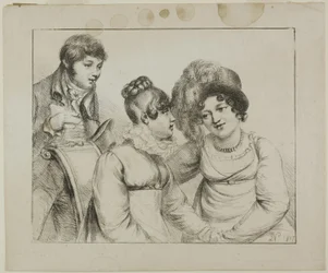 Man and Two Women Conversing