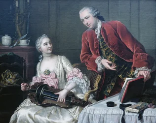 Portrait of Monsieur et Madame de Corcelles playing Music in an Interior