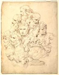 Fantasy Composed of Heads and a Sculpted Urn, ca. 1730