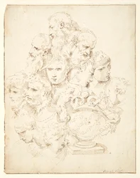 Fantasy Composed of Heads and a Sculpted Urn