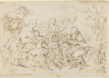 Holy Family with St. Elizabeth, St. John the Baptist, and Two Angels in a Landscape