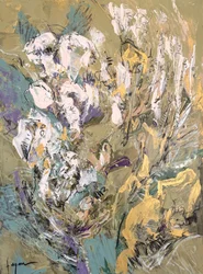 Abstract Green Gold Flowers