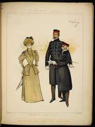 One of the Gaiety girls, and two officers of the Life Guards