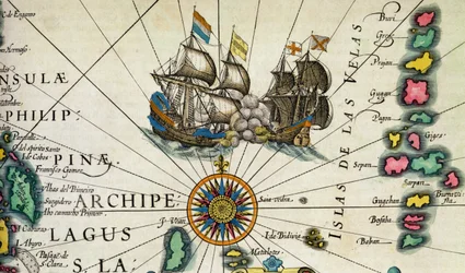 Battling ships, off the Philippines, (detail)