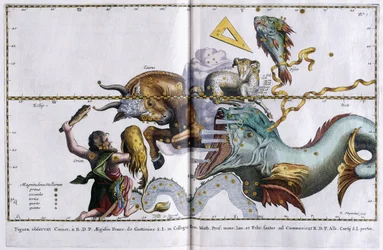 Celestial Map of the Constellations: Orion, Taurus, Aries and Pisces