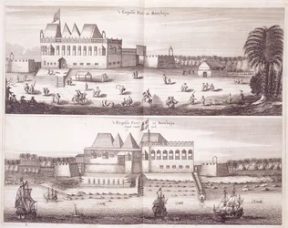 Front and Waterside views of the English Fort at Bombay, 1672