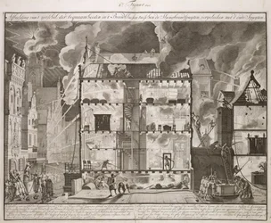 Illustration Showing How New Long Fire Hoses Could Reach All Parts of a Building, from a Book on Firefighting in Holland, Published c.1700