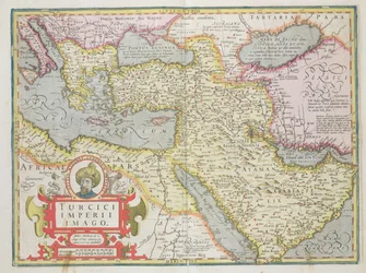 Map of the Turkish Empire, from the Mercator Atlas pub. by Jodocus Hondius Amsterdam, 1606