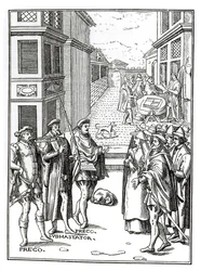 Sale by Town Crier, after a Woodcut in Praxis Rerum Civilium by Joos de Damhouder (1507-81) Published Antwerp, 1557