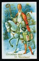 St. Nicholas and a Black helper, c.1890, Dutch card