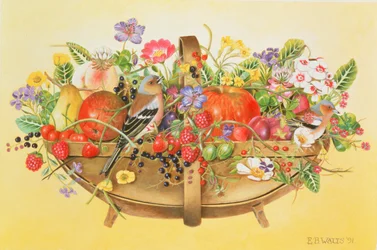 Trug with Fruit, Flowers and Chaffinches, 1991