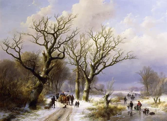 A Wooded Winter Landscape with Figures