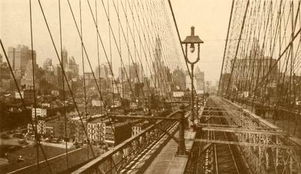 Lower Manhattan Viewed Through The Network Of Cables On Brooklyn Suspension Bridge, c1930