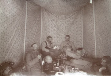 Members of the Arabah Survey expedition relaxing in their tent, 1883