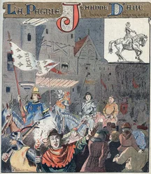 The Entrance of Joan of Arc into Orleans on 8th May 1429 - From a protective sleeve for school books, late 19th century - illustration by E Letellier
