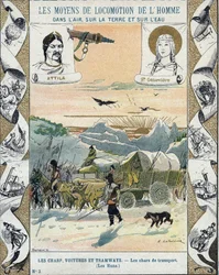 Transport Tanks - The Huns of Attila (ca. 395-453) - Barbarian Invasions - Illustration by E Letellier - Protective Historical Notebook, Late 19th Century