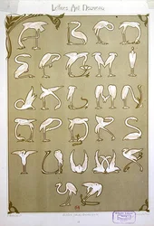 "Art Nouveau" Alphabet using the motif of Pink Flamingos