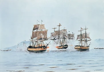Commodore Macdonough in the Saratoga defeats the British, Battle of Lake Champlain