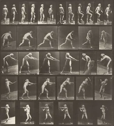 Plate Number 521. A: Walking. B: Ascending a Step. C: Throwing the Disk. D: Using a Shovel, 1887