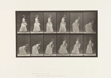 Stooping and Lifting Handkerchief; Parasol in Left Hand