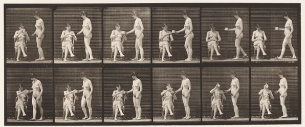 Plate 450. Two Models, 8 Brings Cup of Tea, 1 Takes Cup & Drinks