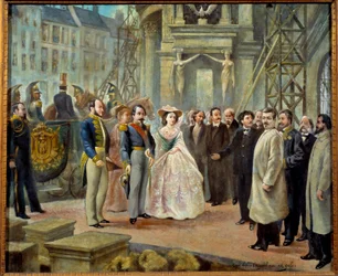 Napoleon III and Empress Eugenie Visiting the Works of the Opera Garnier in Paris