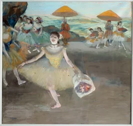 Dancer with the bouquet greeting on stage