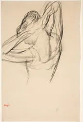Dancer Fixing Her Hair; Half-Figure in Profile to the Left, Half from Behind