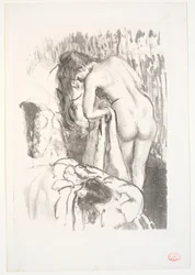 Nude Woman Standing at Her Toilet
