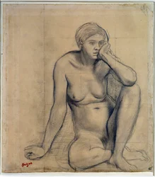 Seated Nude Woman, Study for “Medieval War Scene”, Drawing, Dimensions 0.27 x 0.31 m, Paris, Louvre Museum
