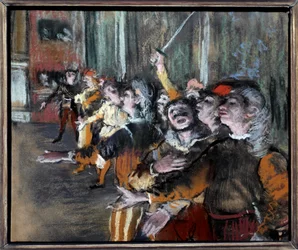 Pastel extras or chorists on monotype by Edgar Degas
