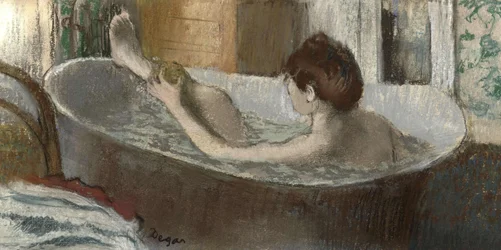 Woman in Her Bath, Sponging Her Leg, 1883-1884