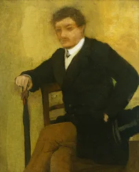 Young Man Sitting with Jacket and Umbrella