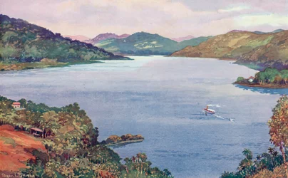 A glimpse of the great artificial lake at Riberao das Lages, built by the Rio de Janeiro Tramway, Light and Power Company