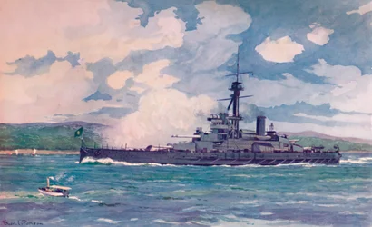The Brazilian Super-Dreadnought Minas Geraes nearing Rio
