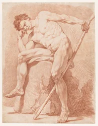 Study of a Seated Nude Holding a Staff