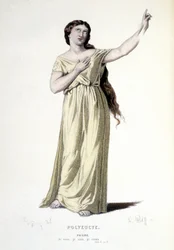The character of Pauline in the tragedie Polyeucte martyr (Collection of plays by Corneille) drawing by Geffroy, engraving by L. Wolff - ed. Laplace, Sanchez et Cie, Paris 1884
