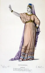 The character of Sophonisbe in the tragedy Sophonisbe - Full Theatre: (Collection of plays by Corneille) drawing by Geffroy, engraving by L. Wolff - ed. Laplace, Sanchez et Cie, Paris 1884