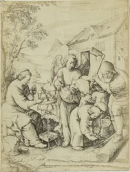 Photoreproduction of the Engraving The Shavings by Hieronymus Wierix
