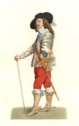 King Charles I of England (1600-1649), based on a Portrait of 1635 by Antonie Van Dyck (1599-1641) - Lithography of an Illustration by Edmond Lechevallier-Chevignard (1825-1902), from Costumes Historiques des 16e