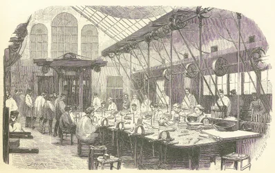Silversmiths at Work at the Christofle Flatware Factory in Paris, Published 1875 (engraving)